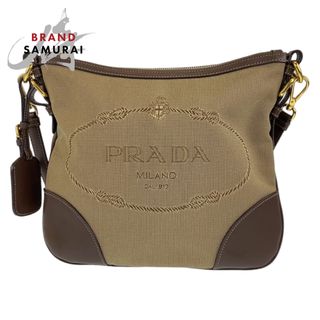 プラダ(PRADA)の美品 PRADA プラダ ロゴジャガード ベージュ 薄茶色 ブラウン 茶 キャンバス ショルダーバッグ 斜め掛け レディース 405793 【中古】(ショルダーバッグ)