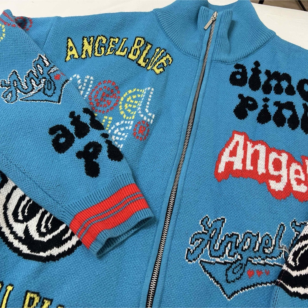 angelblue(エンジェルブルー)のatmos pink × ANGEL BLUE 総柄 ロゴ ニットブルゾン レディースのトップス(ニット/セーター)の商品写真