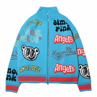 angelblue - atmos pink × ANGEL BLUE 総柄 ロゴ ニットブルゾン