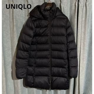 ユニクロ(UNIQLO)の美品 ユニクロ　ロングダウンコート フード着脱可 ネイビー ダブルジップ(ダウンコート)