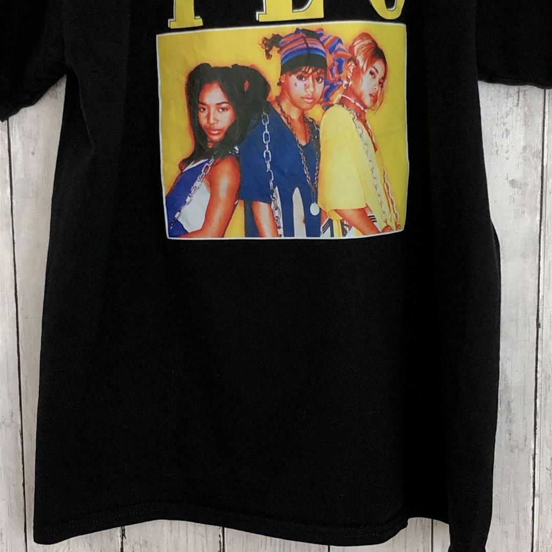 MUSIC TEE(ミュージックティー)のTLC　半袖Ｔシャツ　サイズＬ　黒ブラック　100％コットン　音楽物　メンズ古着 メンズのトップス(Tシャツ/カットソー(半袖/袖なし))の商品写真