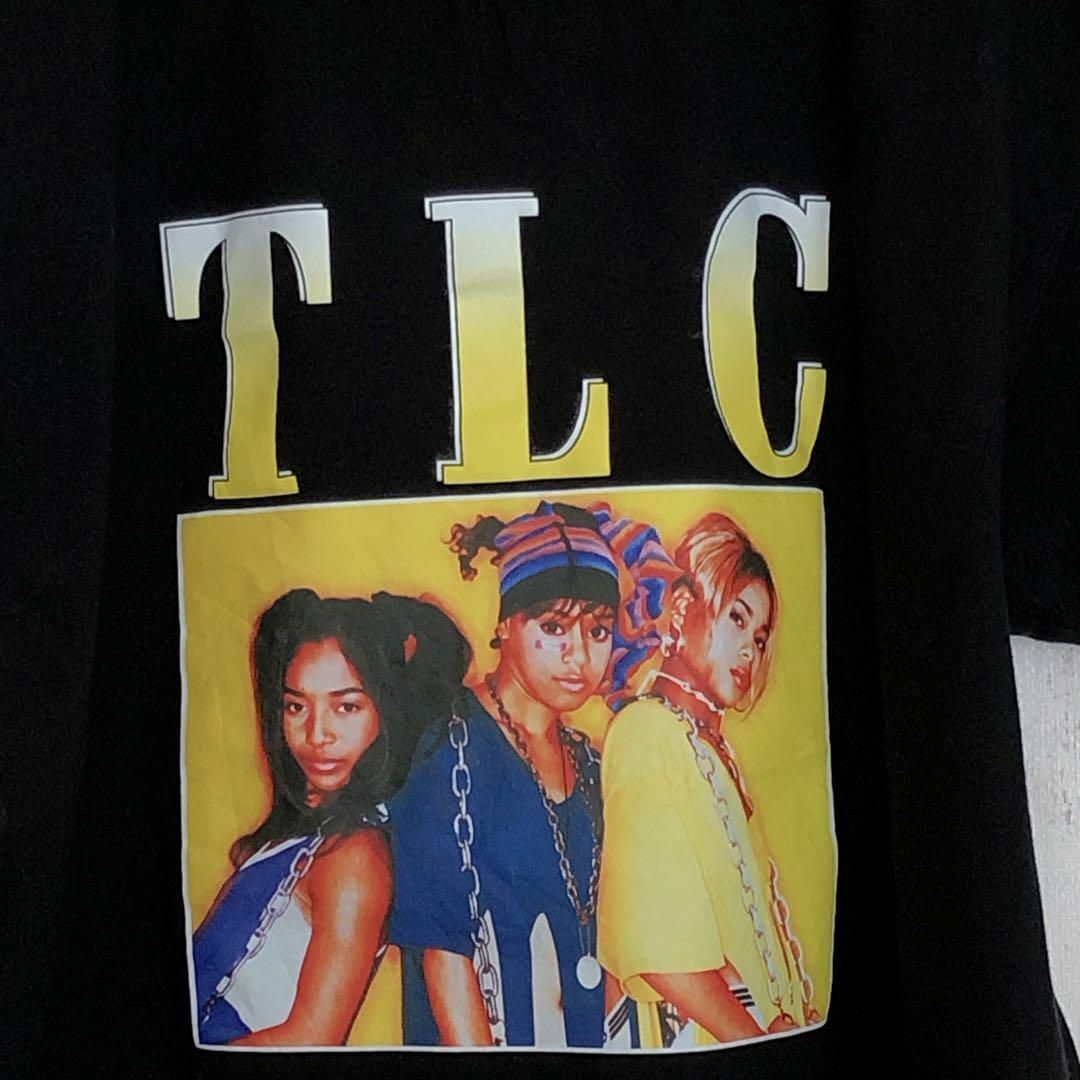 MUSIC TEE(ミュージックティー)のTLC　半袖Ｔシャツ　サイズＬ　黒ブラック　100％コットン　音楽物　メンズ古着 メンズのトップス(Tシャツ/カットソー(半袖/袖なし))の商品写真