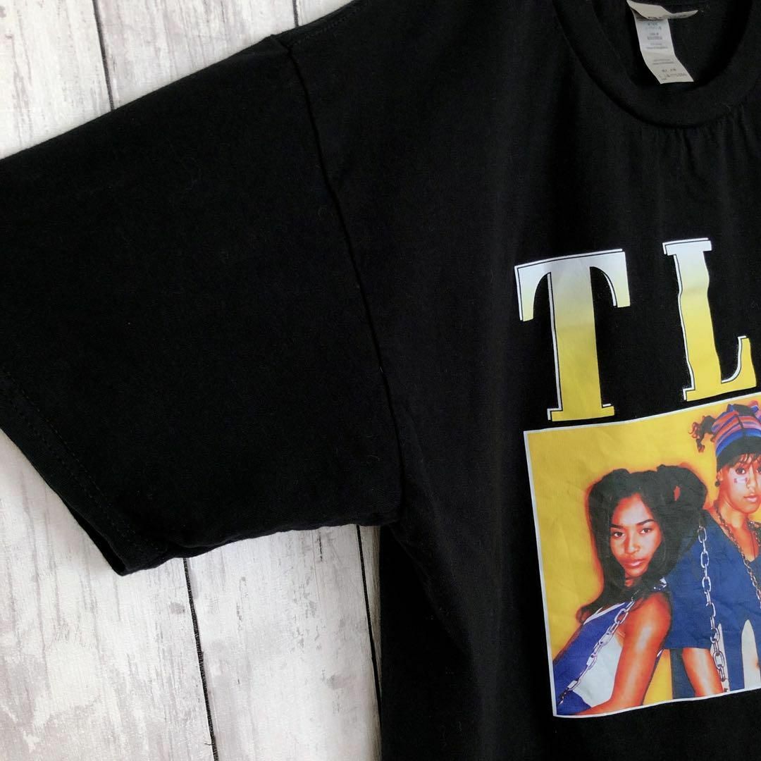 MUSIC TEE(ミュージックティー)のTLC　半袖Ｔシャツ　サイズＬ　黒ブラック　100％コットン　音楽物　メンズ古着 メンズのトップス(Tシャツ/カットソー(半袖/袖なし))の商品写真