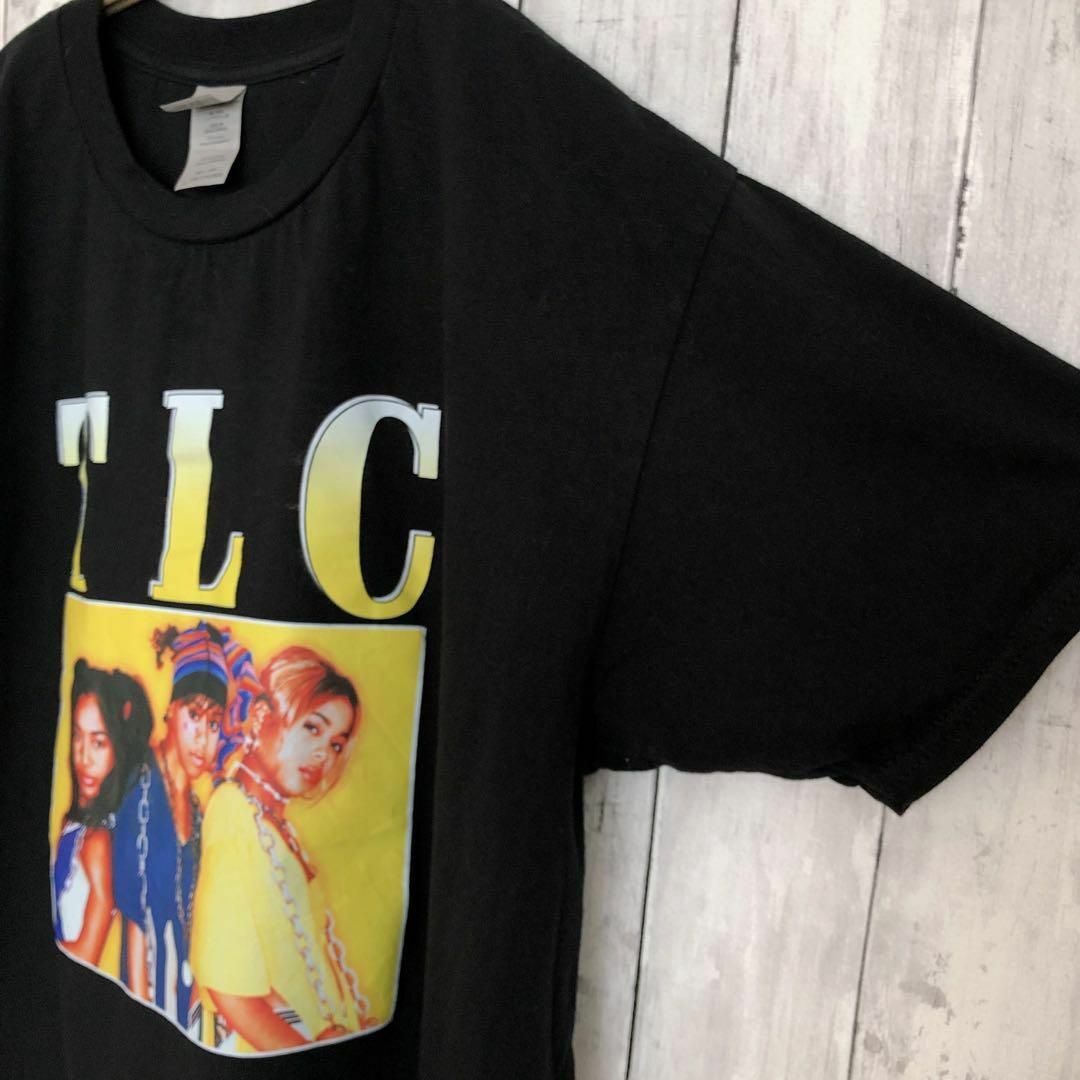 MUSIC TEE(ミュージックティー)のTLC　半袖Ｔシャツ　サイズＬ　黒ブラック　100％コットン　音楽物　メンズ古着 メンズのトップス(Tシャツ/カットソー(半袖/袖なし))の商品写真