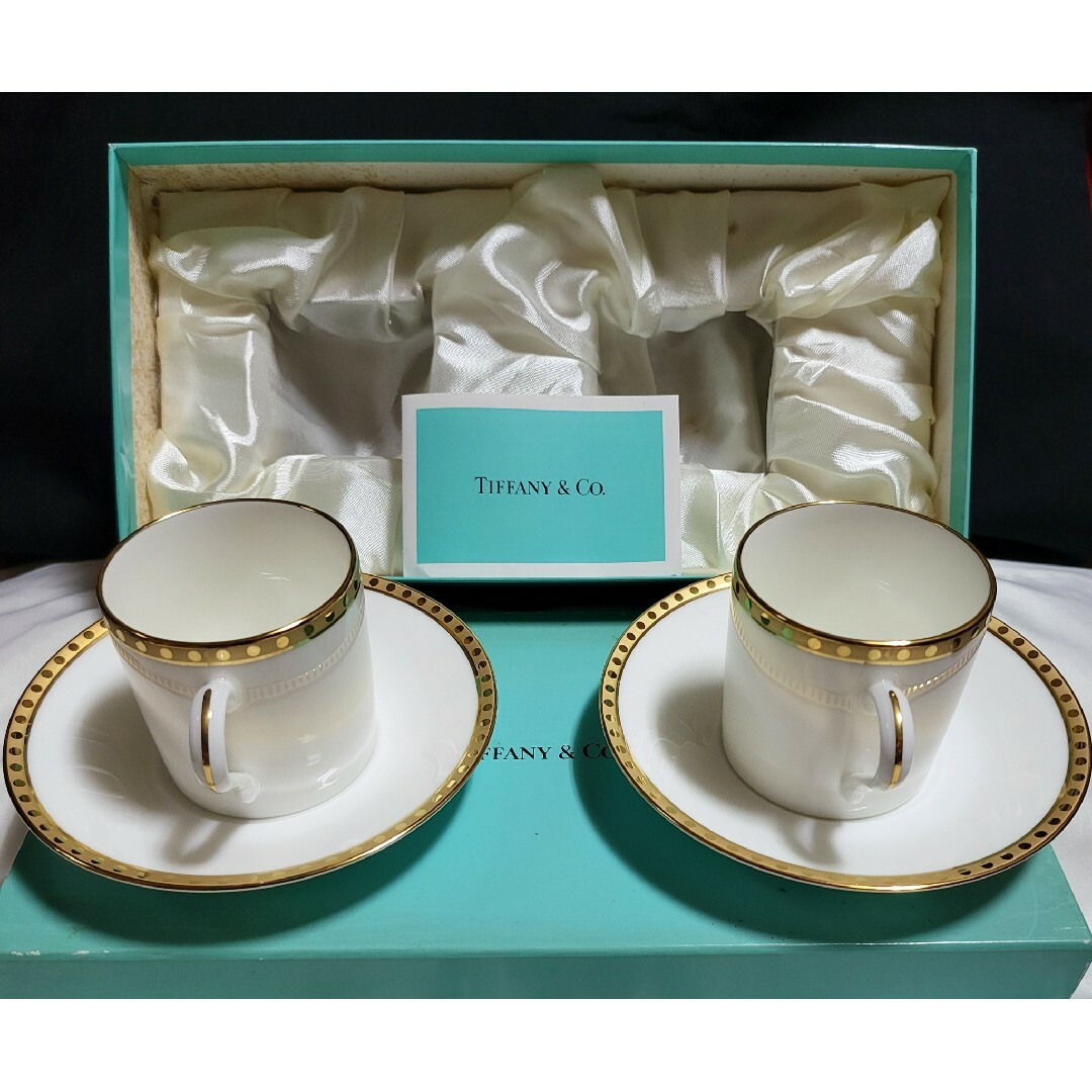 Tiffany & Co.(ティファニー)の◆TIFFANY◆【未使用保管品】デミタス ペアカップ&ソーサー 箱付き インテリア/住まい/日用品のキッチン/食器(グラス/カップ)の商品写真