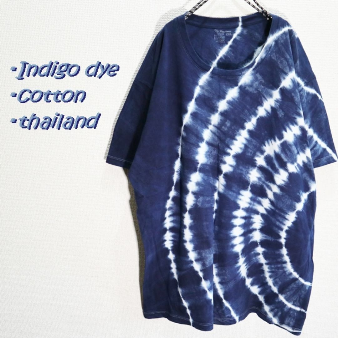 【新品】インディゴ染　2XL　Tシャツ　半円形の絞り柄 メンズのトップス(Tシャツ/カットソー(半袖/袖なし))の商品写真