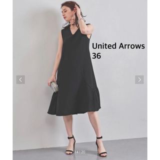 UNITED ARROWS - お値下げ【美品】ユナイテッドアローズ ダブルサテン ギャザーフレア ワンピース