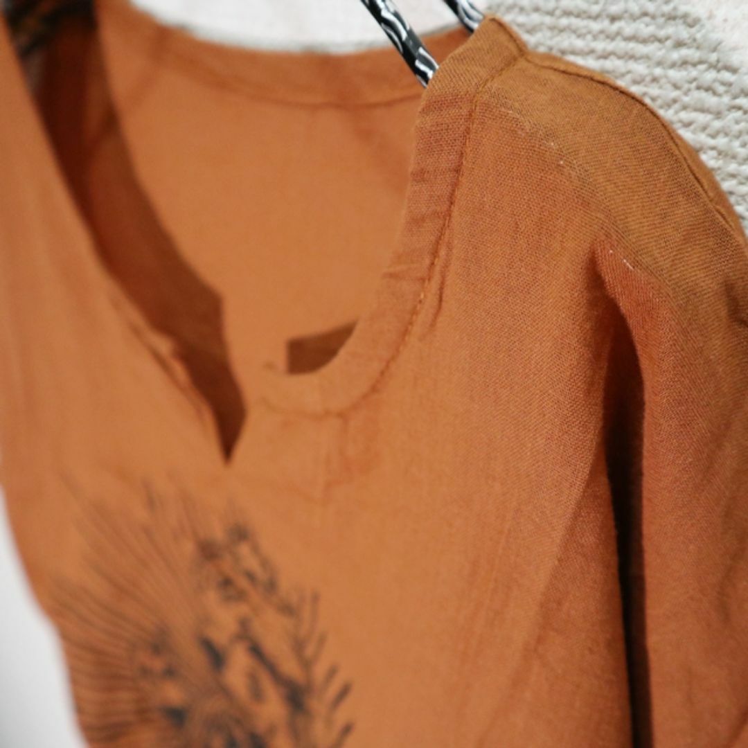 【新品】アジアンコットンシャツ　光背ガネーシャ　ブラウン系 メンズのトップス(Tシャツ/カットソー(半袖/袖なし))の商品写真