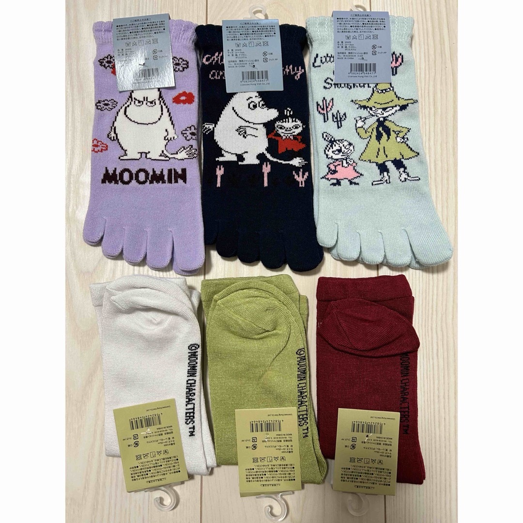 MOOMIN(ムーミン)の靴下　ソックス 5本指ソックス　ミドル丈　クルー丈　ひざ下丈　6足セット レディースのレッグウェア(ソックス)の商品写真