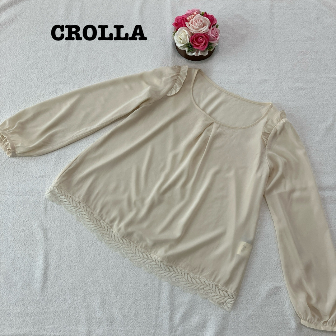CROLLA(クローラ)のクローラ レディース　シアーブラウス　トップス38 Mサイズ　アイボリー　レース レディースのトップス(シャツ/ブラウス(長袖/七分))の商品写真