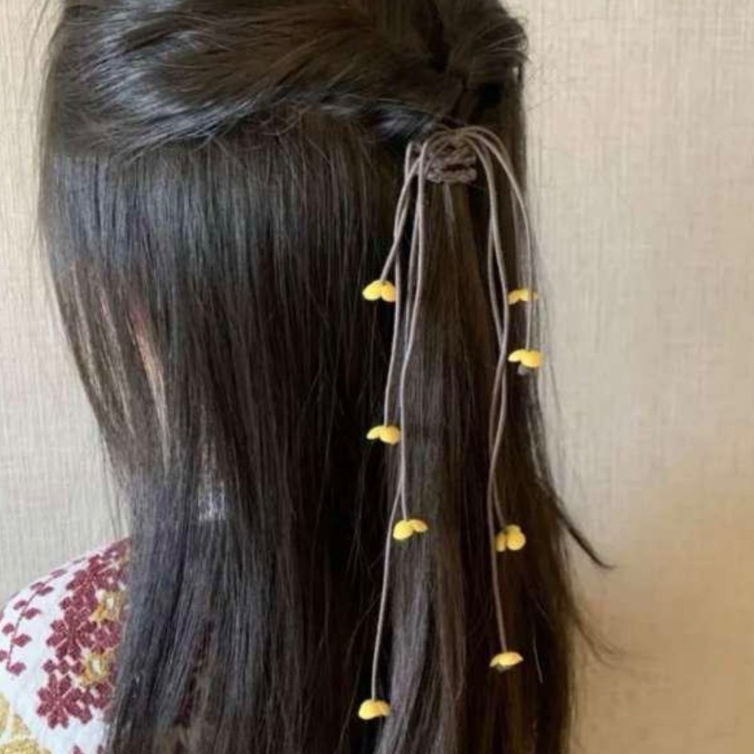 【残３】レディース　髪飾り　ヘアゴム　フラワー　花　イエロー　キッズ　子供　韓国 レディースのヘアアクセサリー(ヘアゴム/シュシュ)の商品写真