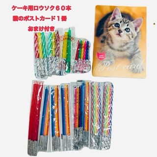 【おまけ付き】猫のポストカード1冊＆ケーキ用ロウソク60本まとめ売り  イベント