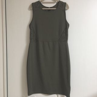 エイチアンドエム(H&M)のノースリーブ ワンピース レース ミニスカート カーキ 緑(ミニワンピース)