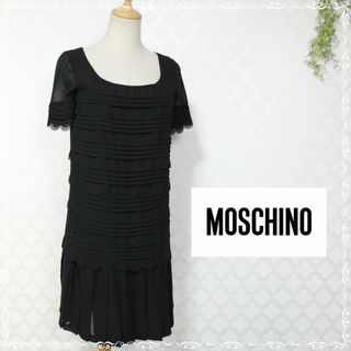 MOSCHINO - ラブモスキーノ　半袖ワンピース　ティアード　プリーツ　シアー　USA2　S　黒　