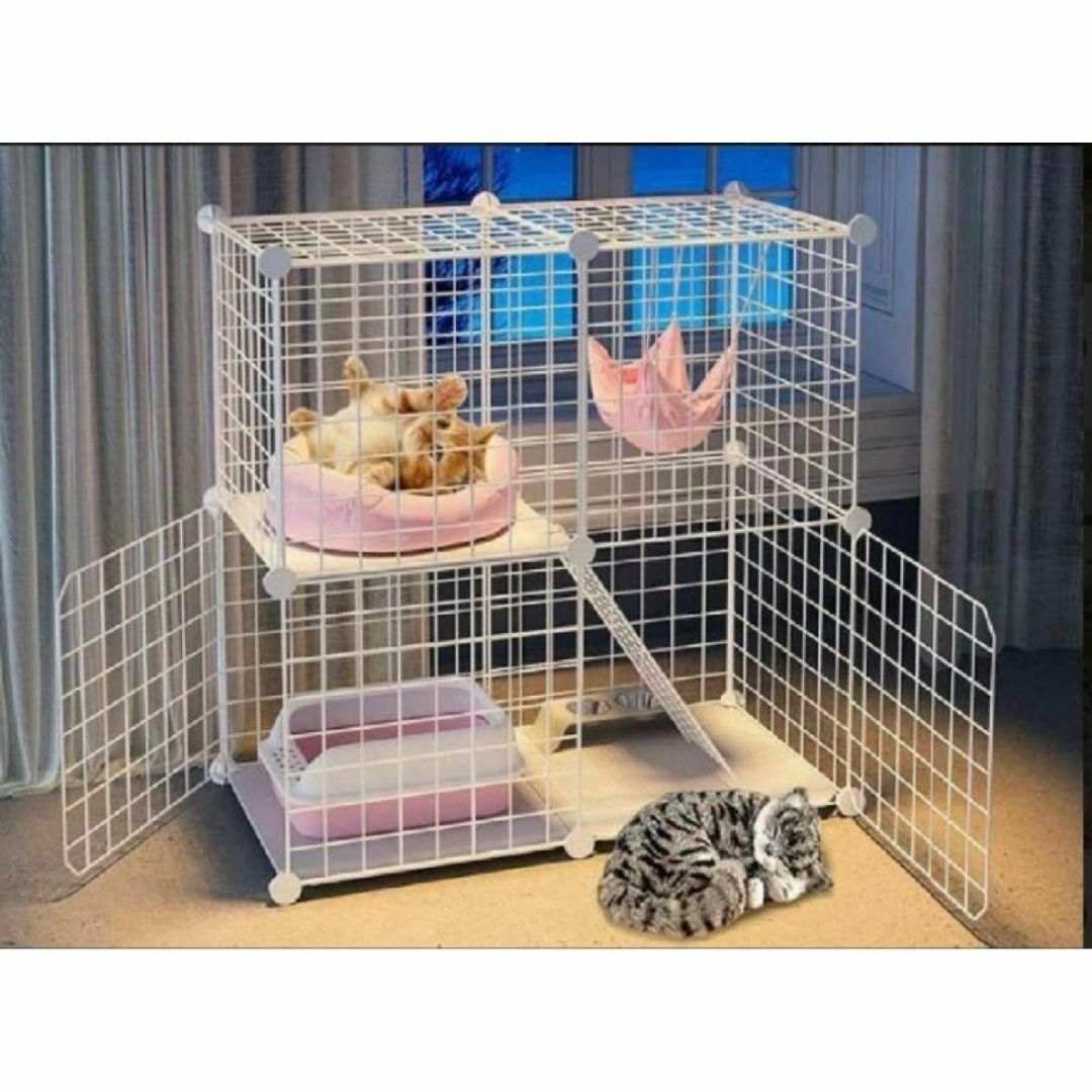 ペットゲージ キャットケージ 組み立て式 ホワイト 白 ハウス 猫 ケージ 2段 その他のペット用品(かご/ケージ)の商品写真