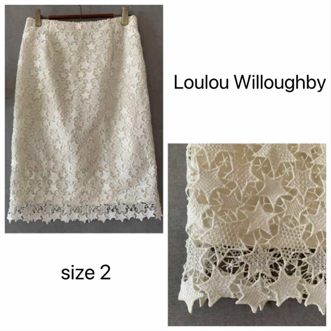 LOULOU WILLOUGHBY(ルルウィルビー)の美品☆Loulou Willoughby 星柄レースミニスカート オフホワイト レディースのスカート(ミニスカート)の商品写真