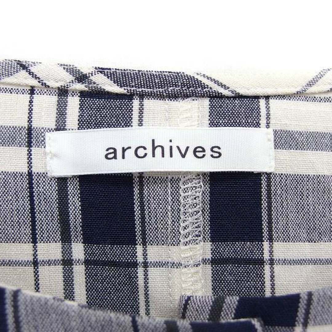 archives(アルシーヴ)のアルシーヴ シャツワンピース フレア ロング チェック リボン 紺 ネイビー  レディースのワンピース(ロングワンピース/マキシワンピース)の商品写真