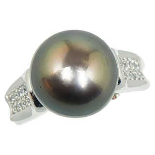 美品 Pt900 プラチナ リング 指輪 黒蝶真珠 12.5mm ダイヤ 0.17ct 【1-0149613】(リング(指輪))