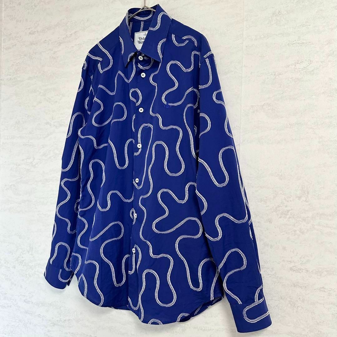 Vivienne Westwood(ヴィヴィアンウエストウッド)のヴィヴィアンウエストウッド/スクイグル柄/長袖シャツ/オーブ刺繍/ブルー/S-M メンズのトップス(シャツ)の商品写真