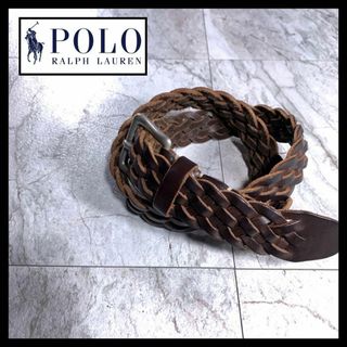 ポロラルフローレン(POLO RALPH LAUREN)のポロラルフローレン 本革 レザー メッシュベルト ダークブラウン こげ茶色(ベルト)