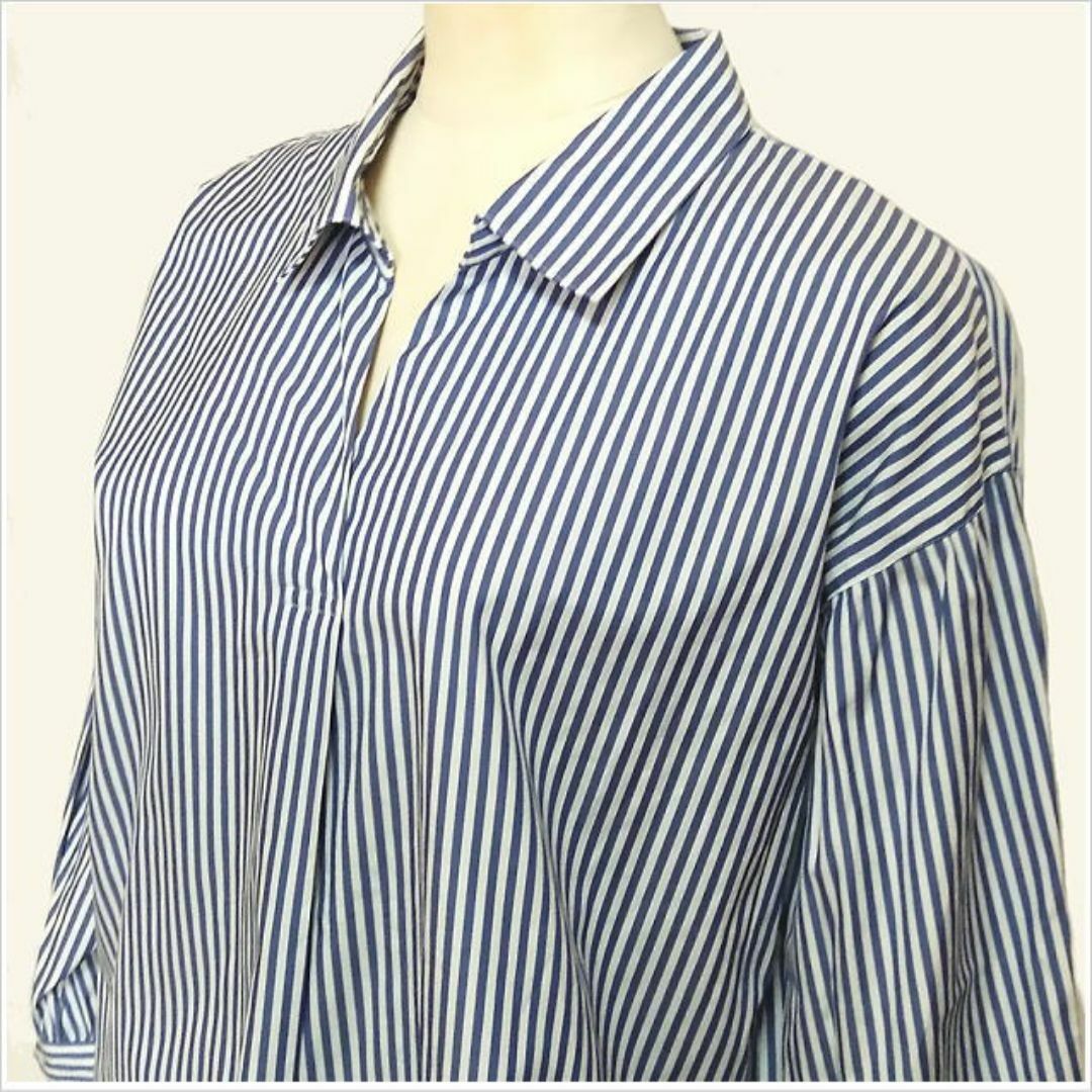anySiS(エニィスィス)の〈anySiS〉ブルーストライプ柄スキッパーシャツ 七分袖 八分袖 2 M～L位 レディースのトップス(シャツ/ブラウス(長袖/七分))の商品写真