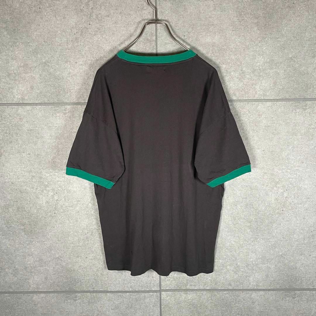 VINTAGE(ヴィンテージ)の[古着]ビンテージ　半袖　リンガーTシャツ　プリント　良配色　アメカジ　黒　緑 メンズのトップス(Tシャツ/カットソー(半袖/袖なし))の商品写真