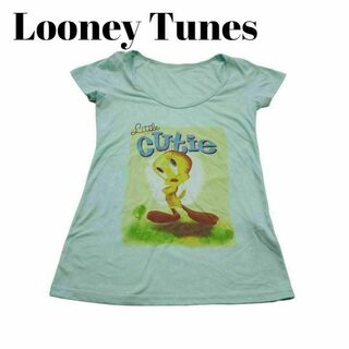 【Looney tunes】プリントTシャツ　くすみブルー　M　レディース　服(Tシャツ(半袖/袖なし))