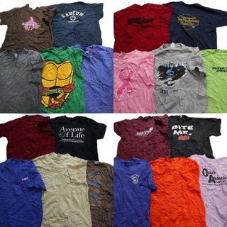 古着卸 まとめ売り カラーmix プリント 半袖Tシャツ 20枚セット (メンズ XL ) 英字ロゴプリント ピンク ネイビー タートルズ MS9477(その他)