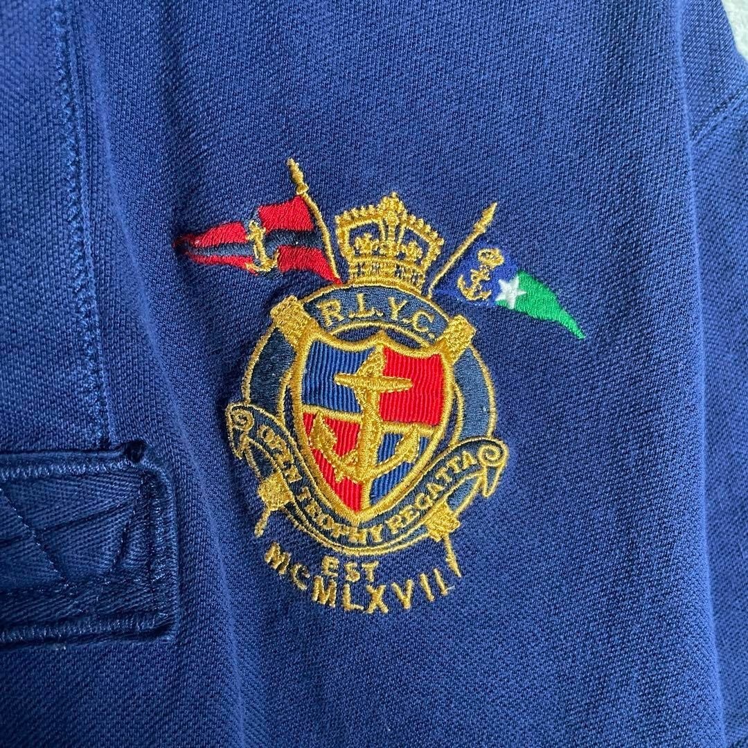 POLO RALPH LAUREN(ポロラルフローレン)の[古着]ラルフローレン　半袖　ポロシャツ　エンブレム　極上刺繍　ボーダー　紺　白 メンズのトップス(ポロシャツ)の商品写真