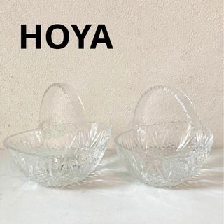 昭和レトロ　ハンドル付きガラスバスケット　キャンディーポット　保谷クリスタル(食器)