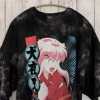 半袖Ｔシャツ　犬夜叉　サイズＸＬ　黒ブラックタイダイ染コットンシャツ　メンズ古着(Tシャツ/カットソー(半袖/袖なし))