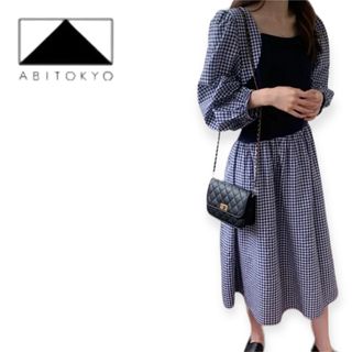 ABITOKYO - E274 ABITOKYO パフスリーブギンガムチェックドッキングワンピース