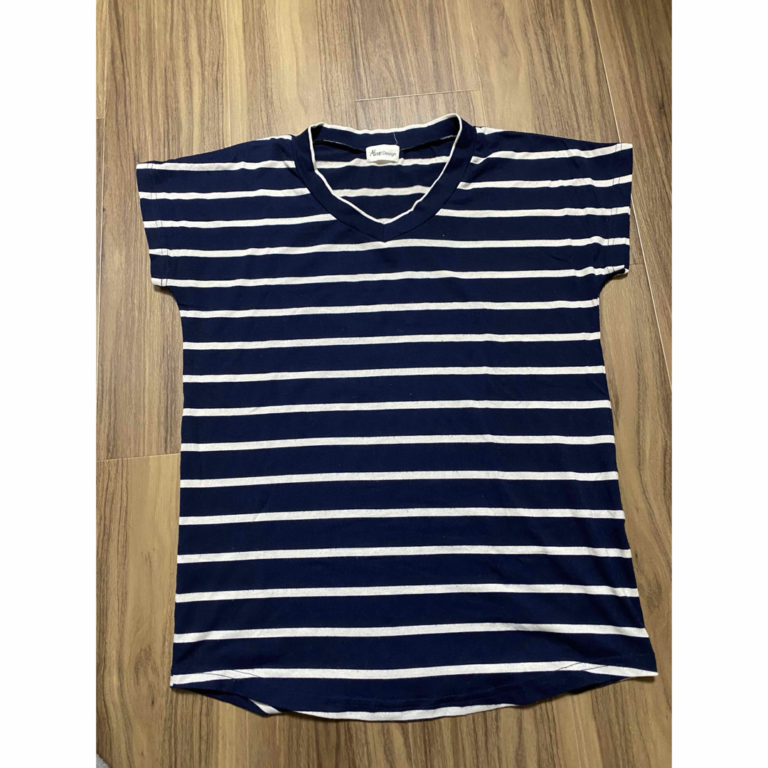 レディース　半袖　Tシャツ　カットソー　ボーダー　　ブルー　Mサイズ レディースのトップス(Tシャツ(半袖/袖なし))の商品写真