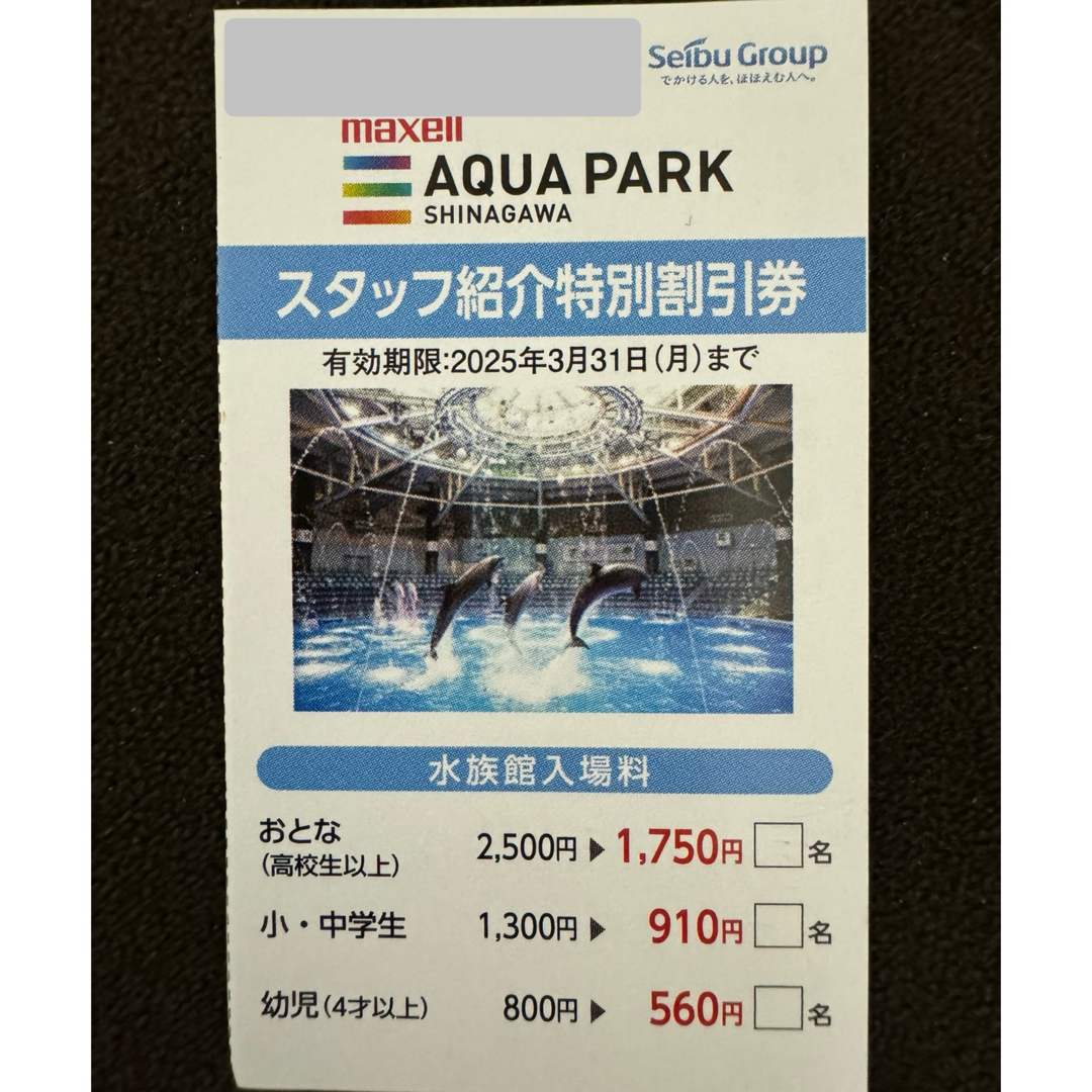 アクアパーク品川 チケットの施設利用券(水族館)の商品写真