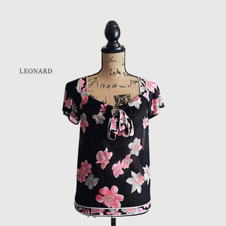 LEONARD - LEONARD レオナール 半袖カットソー 花柄 シアーカットソー