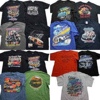 古着卸 まとめ売り レーシング 半袖Tシャツ 15枚セット (メンズ L ) 大判プリント カラー系 ブラック コロンビア MS9760(その他)