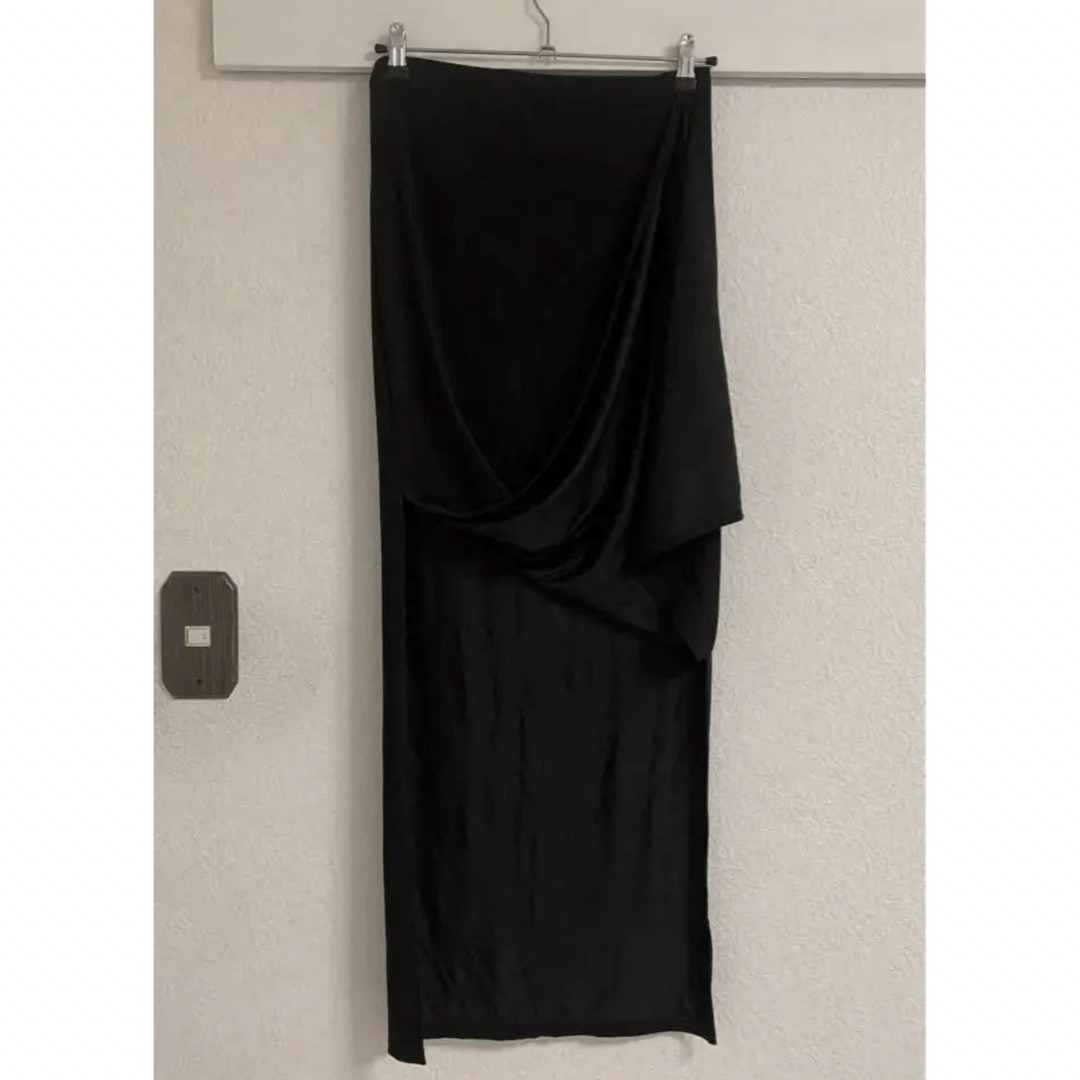 108cm丈ストレッチ ロングスカート  黒 ブラック レディースのスカート(ロングスカート)の商品写真
