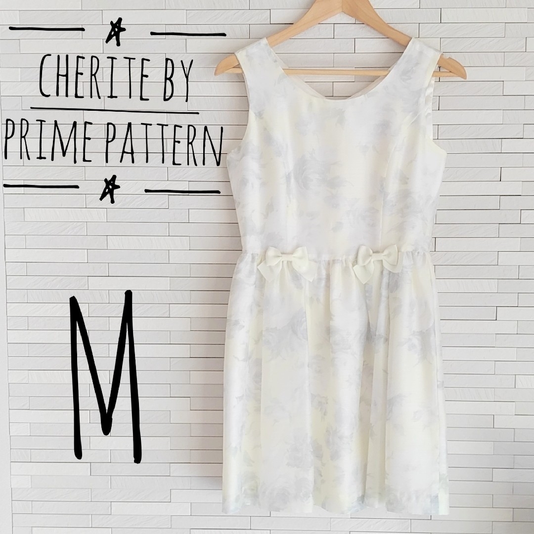 Cherite by PRIME PATTERN(シェリエットバイプライムパターン)の【未使用品】シェリエットバイプライムパターン　膝丈ワンピース　リボン　花柄 レディースのワンピース(ひざ丈ワンピース)の商品写真