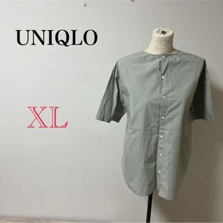 ユニクロ(UNIQLO)の【UNIQLO】レディース　シャツ　ブラウス　カットソー　グリーン　半袖　古着(シャツ/ブラウス(半袖/袖なし))