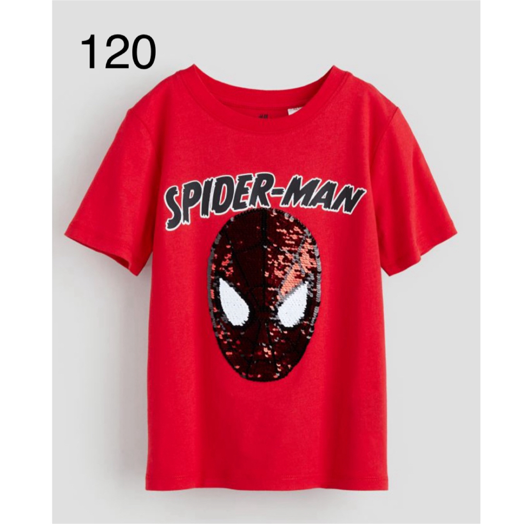 H&M(エイチアンドエム)の《新作》新品　スパイダーマン　スパンコール　Tシャツ　120-130 キッズ/ベビー/マタニティのキッズ服男の子用(90cm~)(Tシャツ/カットソー)の商品写真