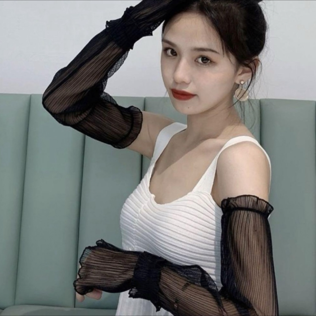 アームカバー　透け感　シフォン　韓国　オルチャン　セクシー　グレー　灰色　紫外線 レディースのファッション小物(手袋)の商品写真