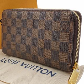 LOUIS VUITTON - ルイヴィトン 長財布 ラウンドファスナー ダミエ エベヌ レザー ブラウン