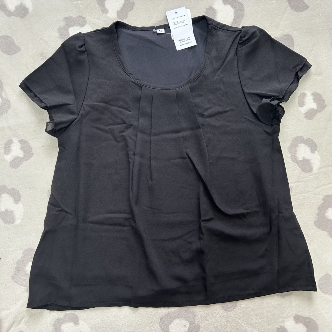 新品　半袖　シフォンブラウス　LLサイズ　ブラック　オフィスカジュアル　 レディースのトップス(シャツ/ブラウス(半袖/袖なし))の商品写真