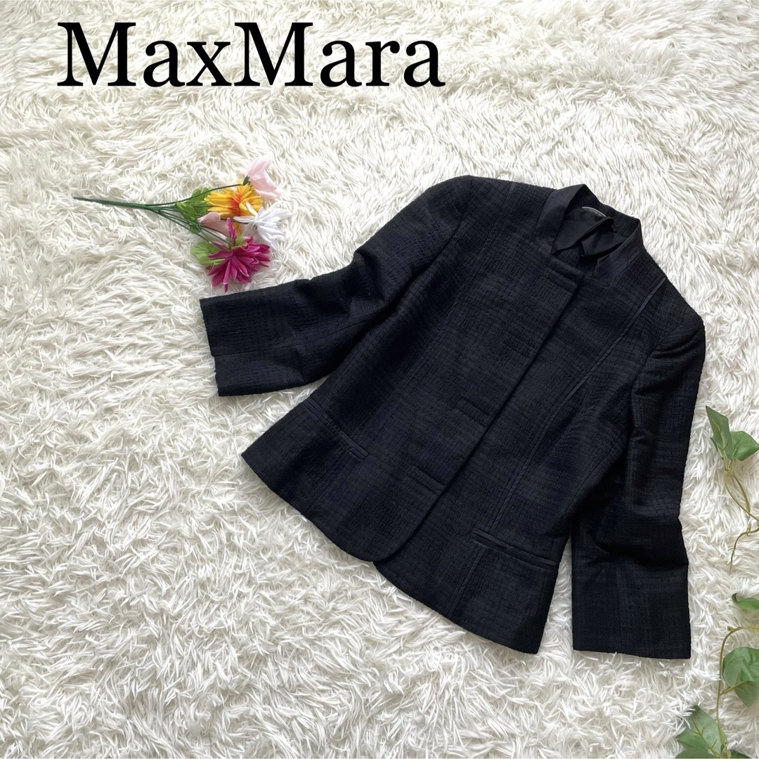 Max Mara(マックスマーラ)の【美品】マックスマーラ　スタンドカラーチェックジャケット　比翼 レディースのジャケット/アウター(その他)の商品写真