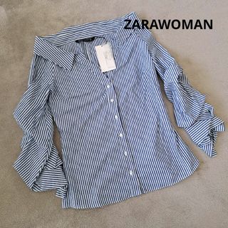 ZARAWOMAN　シャツ　ブラウス　ストライプ　ドロップショルダー　未使用(シャツ/ブラウス(長袖/七分))