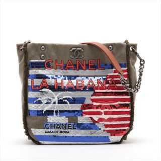 シャネル(CHANEL)のシャネル  スパンコール×キャンバス×レザー  カーキ レディース ショル(ショルダーバッグ)