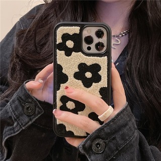 【売れ筋商品】iPhone15　ケース　パイル　生地　シンプル　スマホ　ブラック(iPhoneケース)