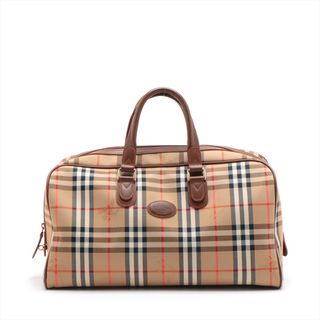 バーバリー(BURBERRY)のバーバリー ノバチェック キャンバス×レザー  ブラウン レディース ボス(ボストンバッグ)