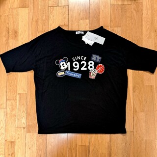 ミッキーマウス(ミッキーマウス)の新品タグ付き　ミッキーマウス　Tシャツ　ディズニー　Lサイズ　ブラック　ワッペン(Tシャツ(半袖/袖なし))