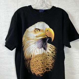 ヘビーコットン　半袖Ｔシャツ　両面アニマルロゴ　サイズＬ　黒ブラック　メンズ古着(Tシャツ/カットソー(半袖/袖なし))